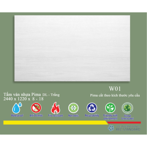 Tấm Pima DL 8mm phủ vân gỗ W01 - 1 mặt