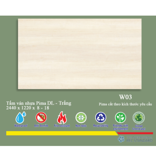 Tấm Pima DL 8mm phủ vân gỗ W03 - 1 mặt