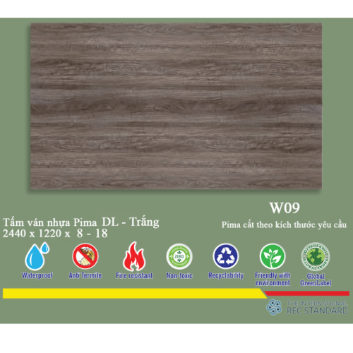 Tấm Pima DL 8mm phủ vân gỗ W09 - 1 mặt