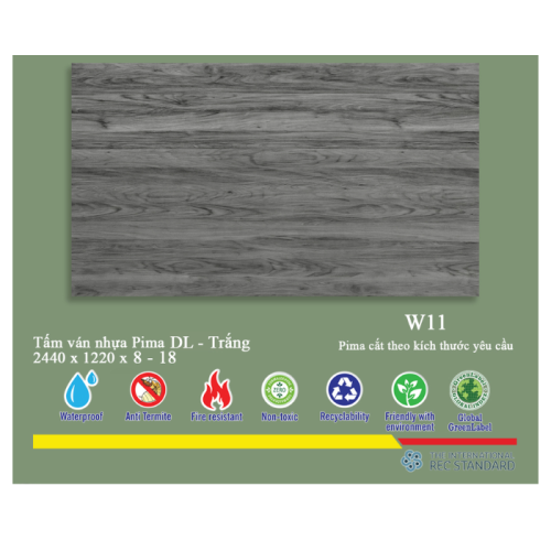 Tấm Pima DL 8mm phủ vân gỗ W11 - 1 mặt