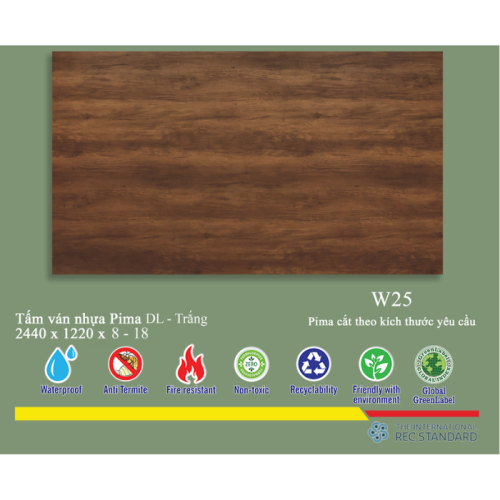 Tấm Pima DL 8mm phủ vân gỗ W25 - 1 mặt