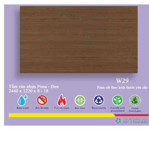 Tấm pima SGĐ 17 đen phủ vân gỗ W29 (PE) - 1 mặt