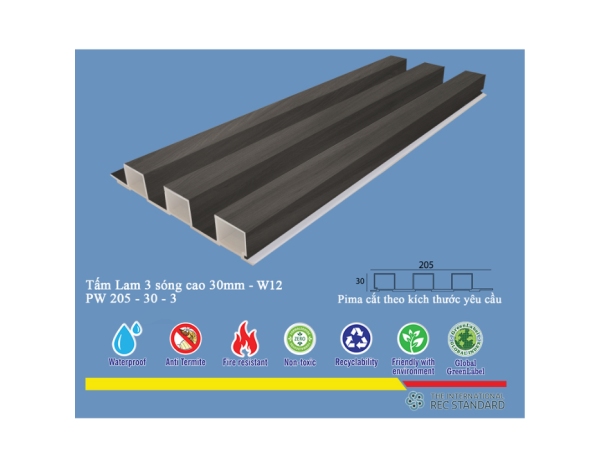  Tấm Lam 3 Sóng Pima 30 phủ vân gỗ W12