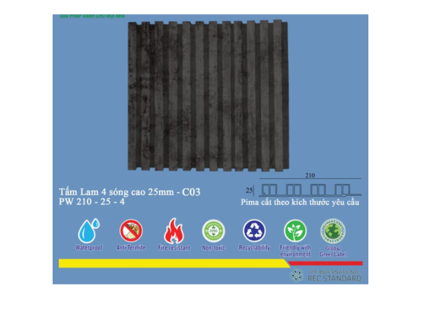 Tấm Lam 4 Sóng Pima 25 phủ vân gỗ C03