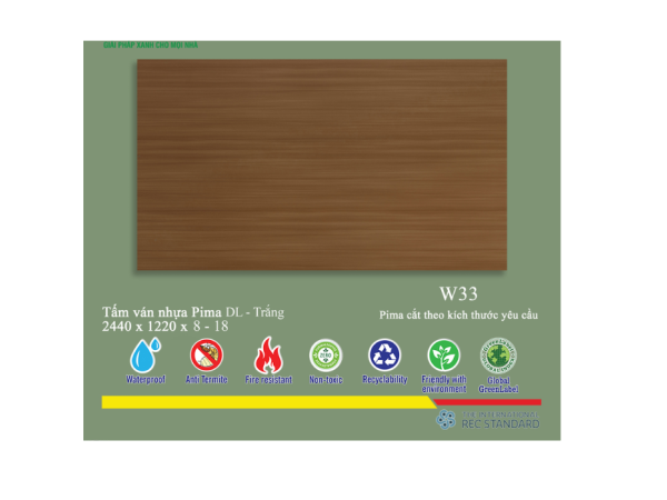 Tấm Pima DL 17mm phủ vân gỗ W33 (PE) - 2 mặt