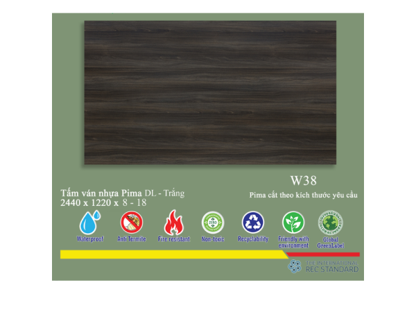  Tấm Pima DL 17mm phủ vân gỗ W38 (PE) - 2 mặt