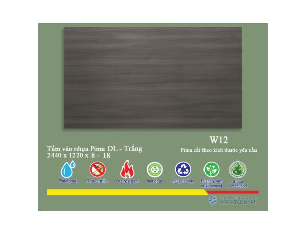 Tấm Pima DL 8mm phủ vân gỗ W12 - 1 mặt