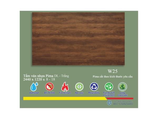 Tấm Pima DL 8mm phủ vân gỗ W25 - 1 mặt