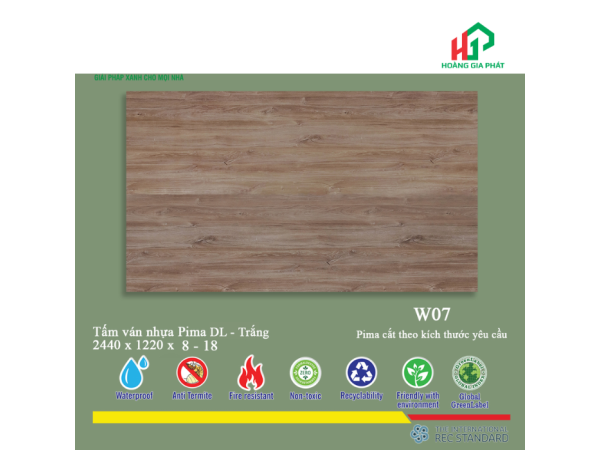 TẤM VÁN NHỰA PIMA VÂN GỖ W07 1 MẶT- 8mm